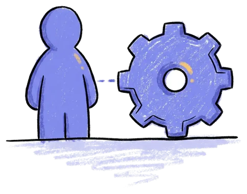 Illustration of a figure next to a cog